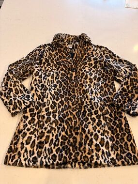 Chico's Leopard-Print Faux Fur Coat in Tan and Black